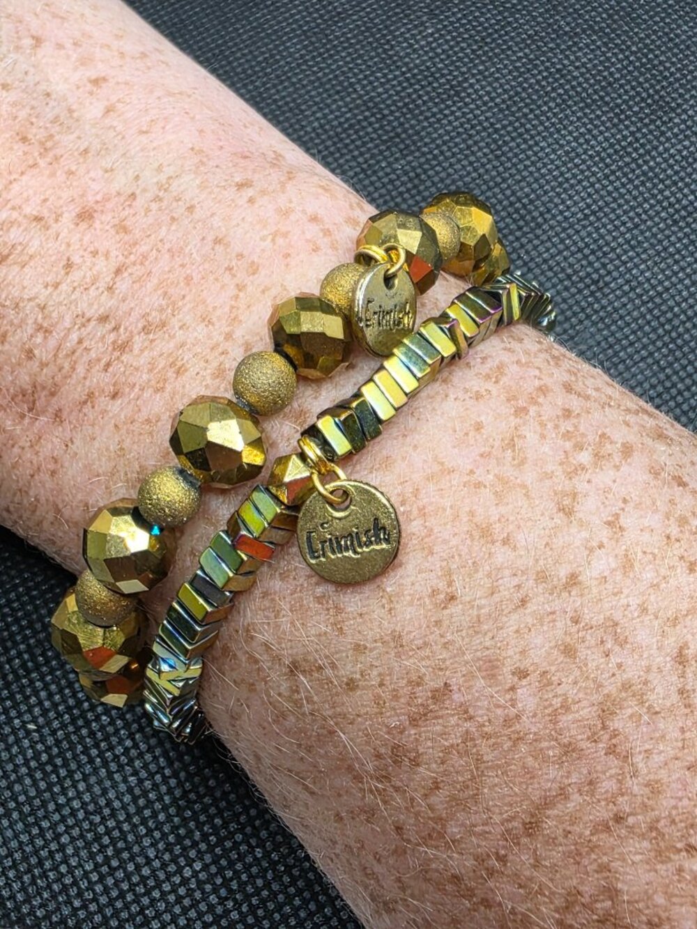 Erimish Stackable Stretch Bracelets Set - Rainbow Hematite & Gold (2pc)